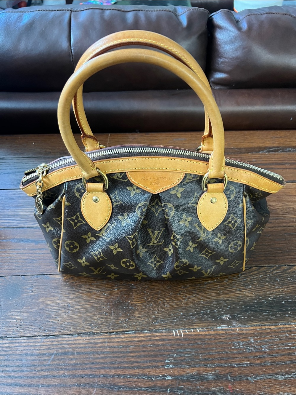 Louis Vuitton Monogram Canvas Small Satchel with Tan Vachetta Handles